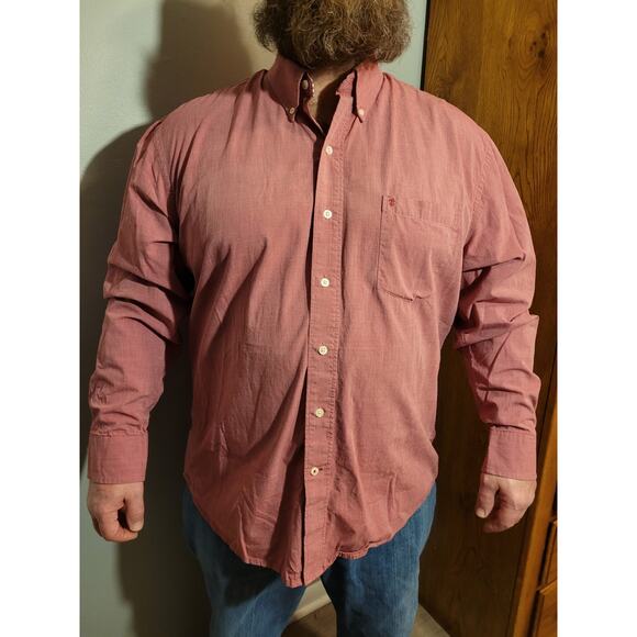 IZOD Men Red Chambray Button Down Shirt Sz XL Cotton Crest Logo Preppy Old Money - Picture 1 of 10